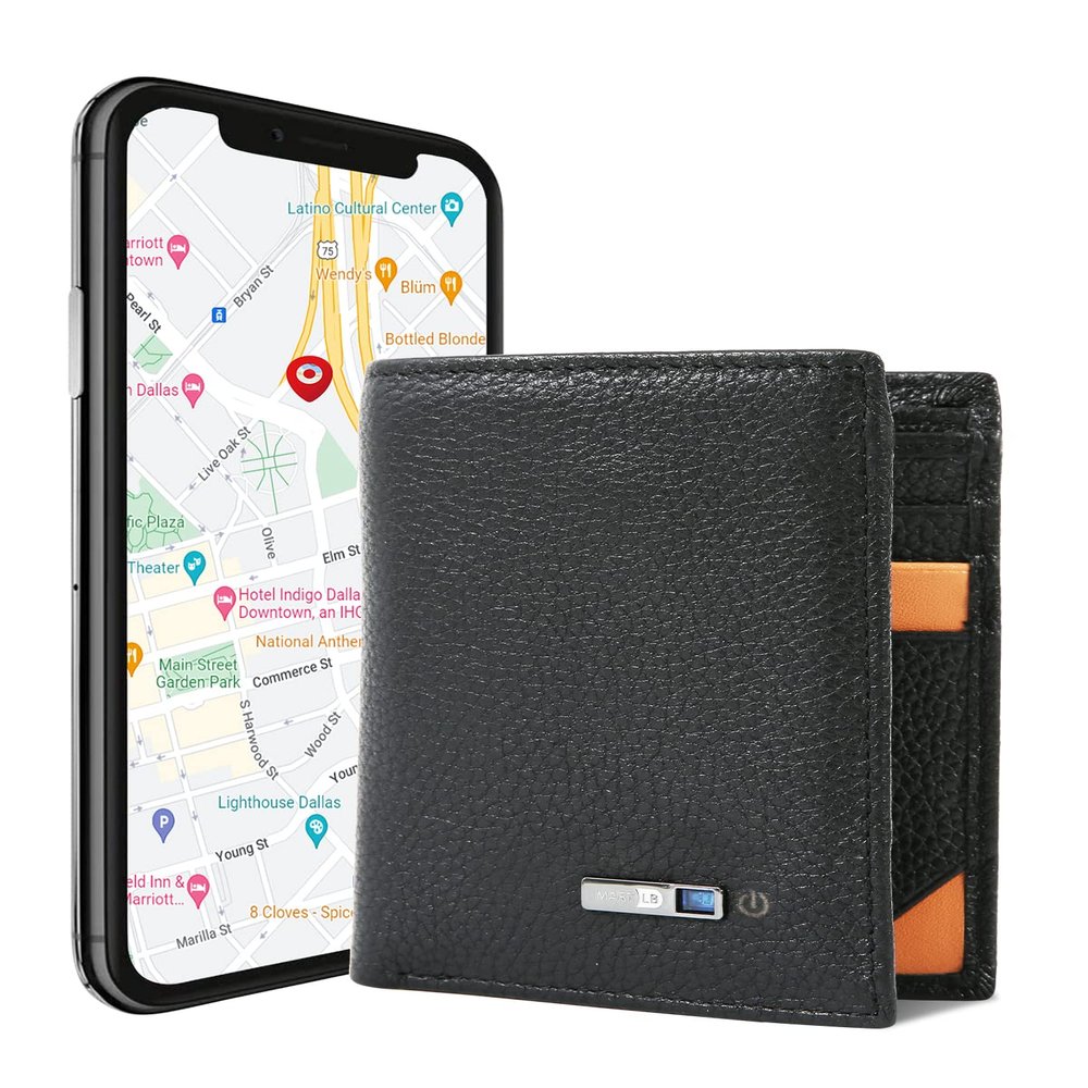 SMART CC Trackable Wallet, Intelligent Tracker Finder with Position Locator (Via Phone GPS) Bifold Leather Card Purse Gifts for Christmas (Black)