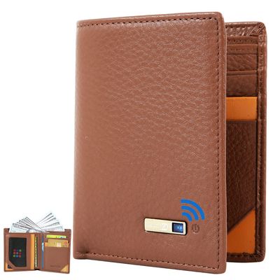 SMART CC Trackable Wallet for Men, Anti-Lost Mens Wallet with GPS Position Locator & Bluetooth Tracker (Brown)