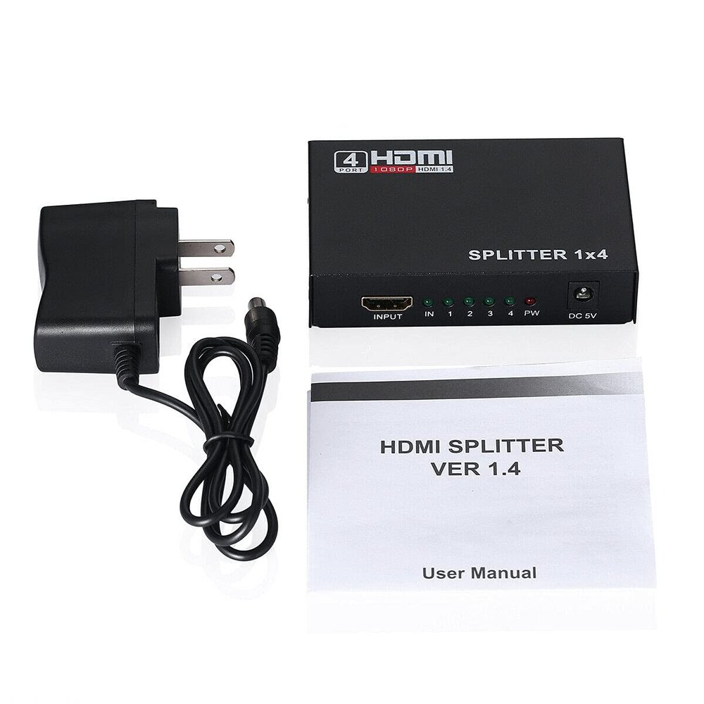 1 in 4 Out Full HD HDMI Splitter 1:4 4 Port Repeater Amplifier 3D 1080P 4K - 1:4