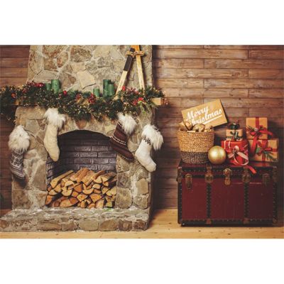 Leowefowa 3x2.5m Vinyl Christmas Backdrop Stocking Fireplace Wood Wall Backdrop Christmas Decor Photo Background for Xmas Party Kids Adult Photo Shoot Studio Props Photography Backdrops