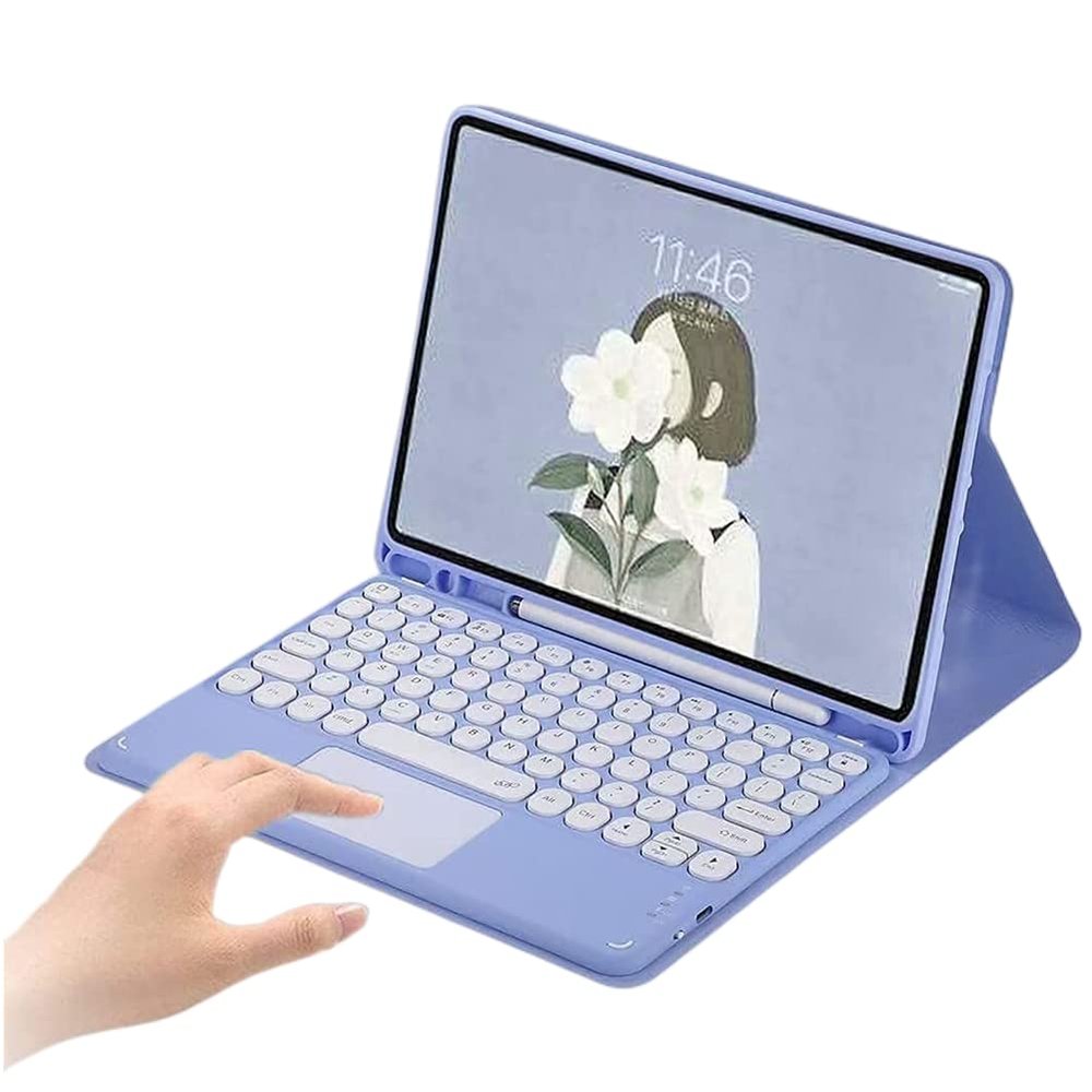 AnMengXinLing Galaxy Tab S8/ S7 Case with Touchpad, Detachable Bluetooth Keyboard Leather Folio Cover for Galaxy Tab S8/ S7 11-inch SM-X700/ X706/ T870/ T875/ T876 Tablet, Purple