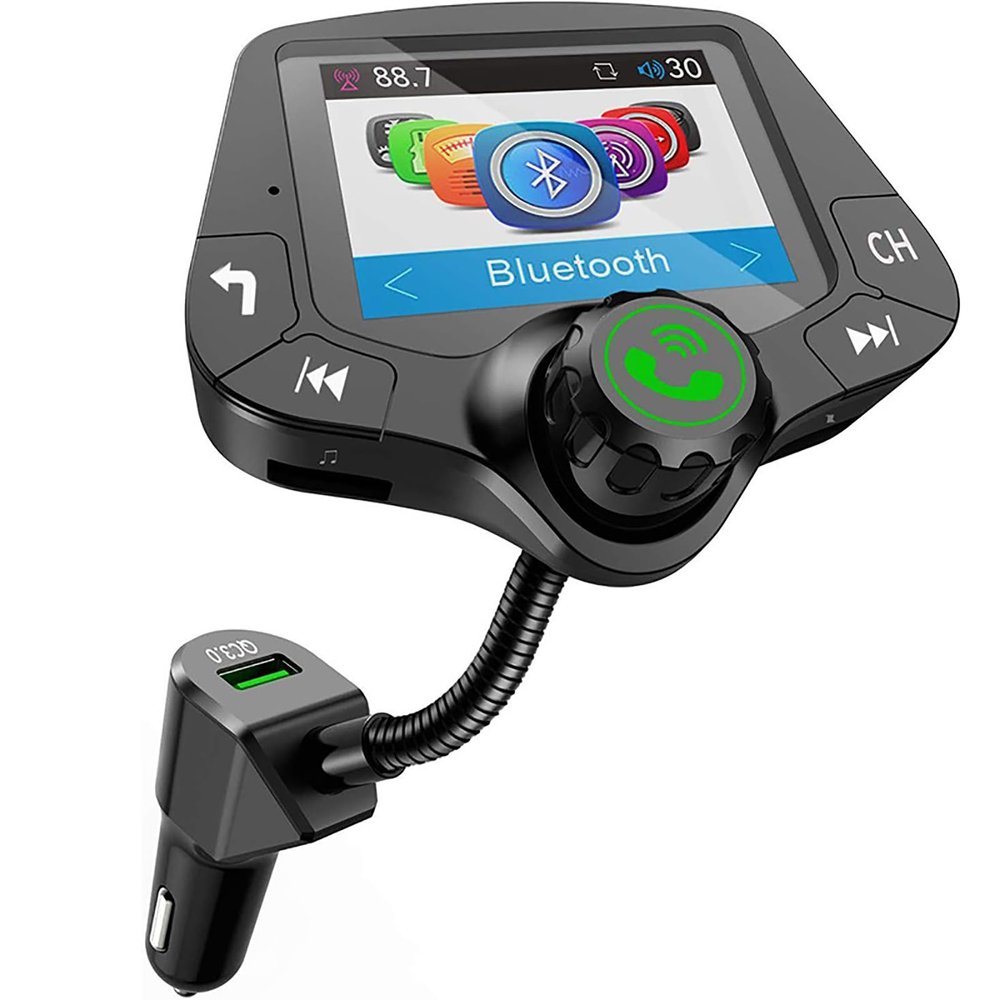 WYYHAA Wireless in-Car Bluetooth FM Transmitter Radio Adapter Car Kit, BT 5.0 & QC3.0 FM Transmitter for Car with 2 Inch Full Color Screen Display, 2 USB Ports, Hi-Fi Music