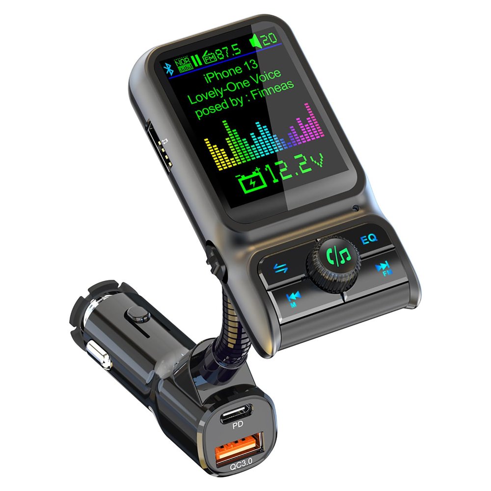 Wireless in-Car Bluetooth FM Transmitter Radio Adapter Car Kit, 1.8 Inch Display Supports TF/SD Card EQ and QC3.0 & 5V/2.4A Charging Hands-Free Calls