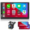 WEPECULIOR 12V 7 inch Car Radio 2 DIN Stereo FM Compatiable with Android Auto and Car Play MP5 Player with Bluetooth Hands Free AV Input Output Mirror Link for Cellphone with 12 LED Reverse Camera view 1