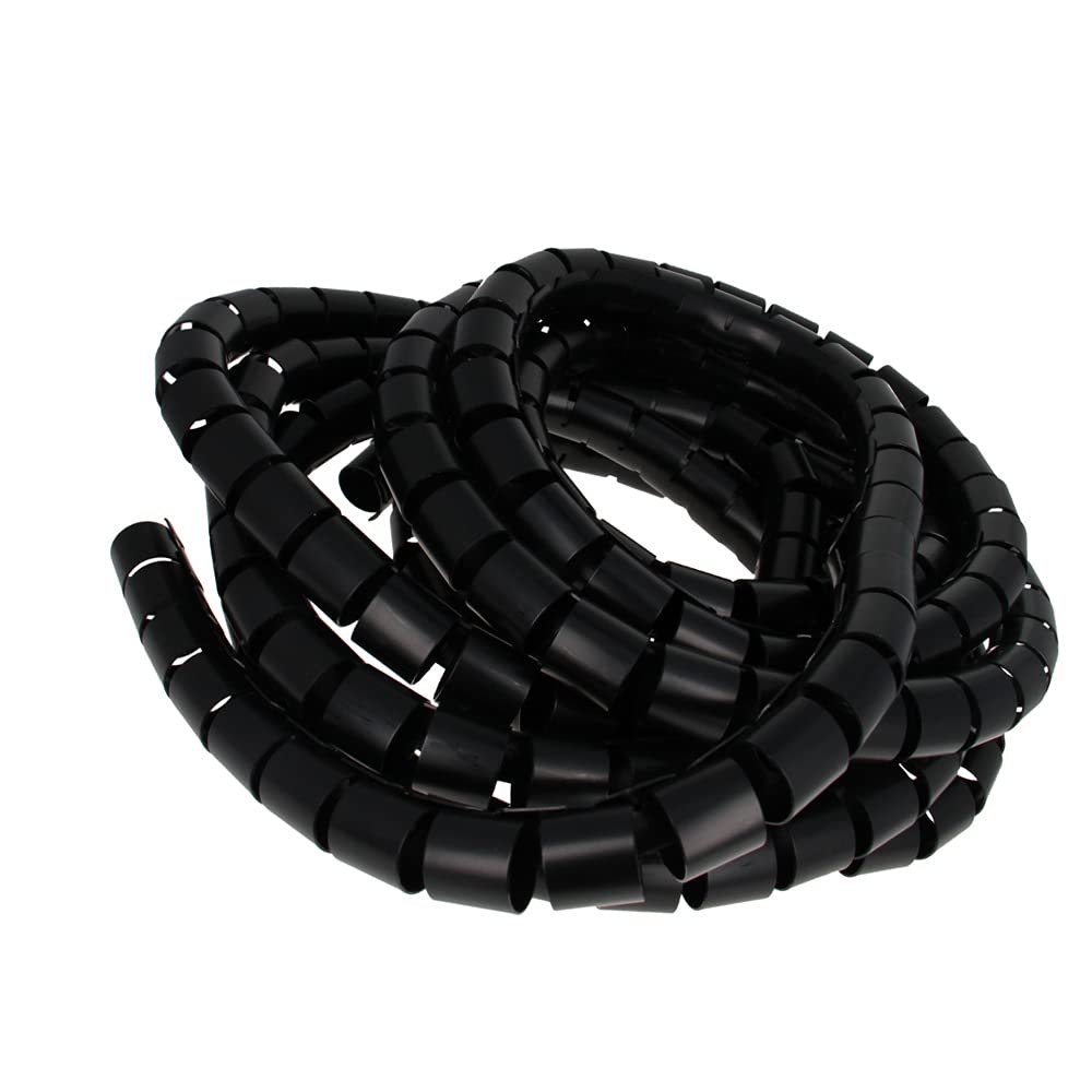 Aicosineg PE Spiral Cable Wrap Cord 25mm (Wrapping Range:8mm-42mm) for Computer Mechanical Equipments Electrical Wire Organizer Sleeve Hose 5m Black 1Pcs