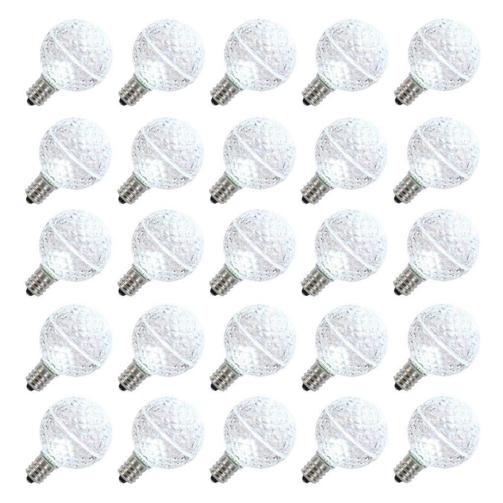 Vickerman 300886-0.45 watt G50 Intermediate Screw Base Cool White LED Faceted (25 pack) Christmas Light Bulbs (XLEDG65-25)