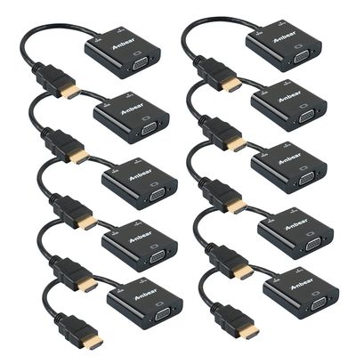 Anbear HDMI to VGA Adapter with Audio(10 Pack), Gold-Plated VGA to HDMI Adapter (Male to Female) Compatible for Computer, Desktop, Laptop, PC, Monitor, Projector, HDTV, Chromebook,Roku, Xbox and More