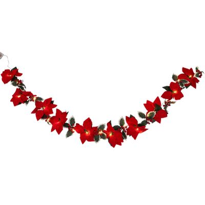 DOITOOL Fake Red Flowers Garland Lights Christmas Wreath Light String for Indoor and Outdoor Home Decoration