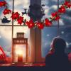 DOITOOL Fake Red Flowers Garland Lights Christmas Wreath Light String for Indoor and Outdoor Home Decoration view 2