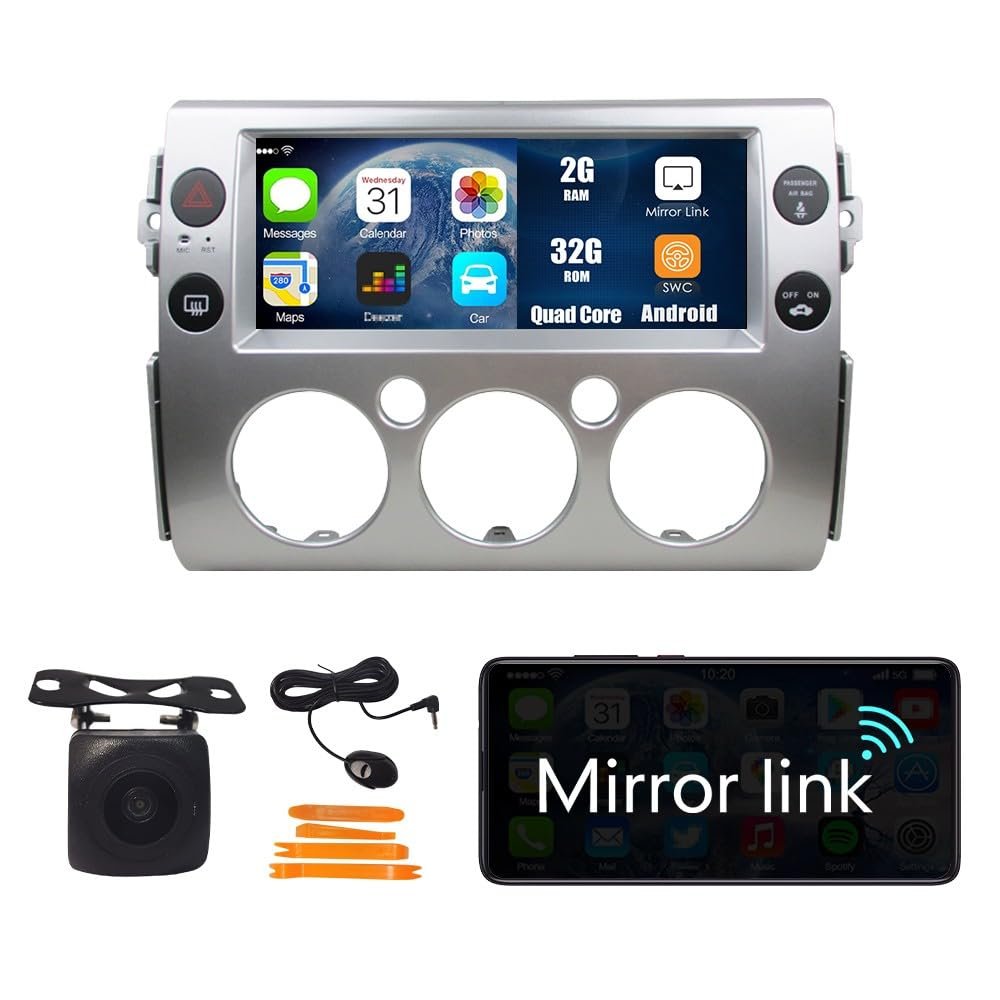 Kunfine Tesla Style Car Android Navigation Stereo GPS Radio Camera Display 10.25" IPS Touchscreen Headunit Tablet Pad Media Player for Toyota FJ Cruiser 07-14, if Applicable Quad Core 2G+32G Silver