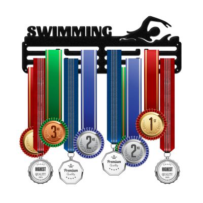 GLOBLELAND Swimming Medal Holder Display Hanger Rack for Sports Swim Race Wall Mount Metal Medal Award Hanger Rack for Swimming Competition Athletes Swimmer 15.756 inch