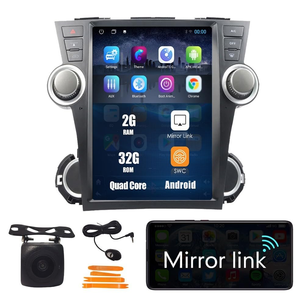 KUNFINE Tesla Style 12.1 Inch Android 11 Autoradio Car Navigation Stereo Multimedia Player GPS Radio IPS Touchscreen fortoyota Highlander 2009-2013
