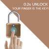 Pothunder Fingerprint Padlock, Smart Padlock, Locker Lock, Biometric Metal Keyless Fingerprint Lock, USB Rechargeable, for Gym Locker, Luggage, Backpack(Placer Gold) view 2