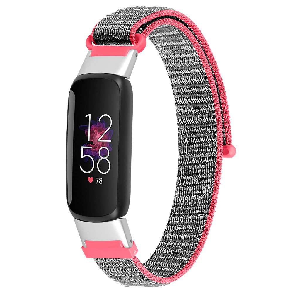 KangPlus Sport Wristband Compatible with Fitbit Luxe,Slim Sport Comfortable Wristbands Nylon Watch Straps Accessories Adjustable 5.5-7.9 inch for Women Girl - Shiny Pink