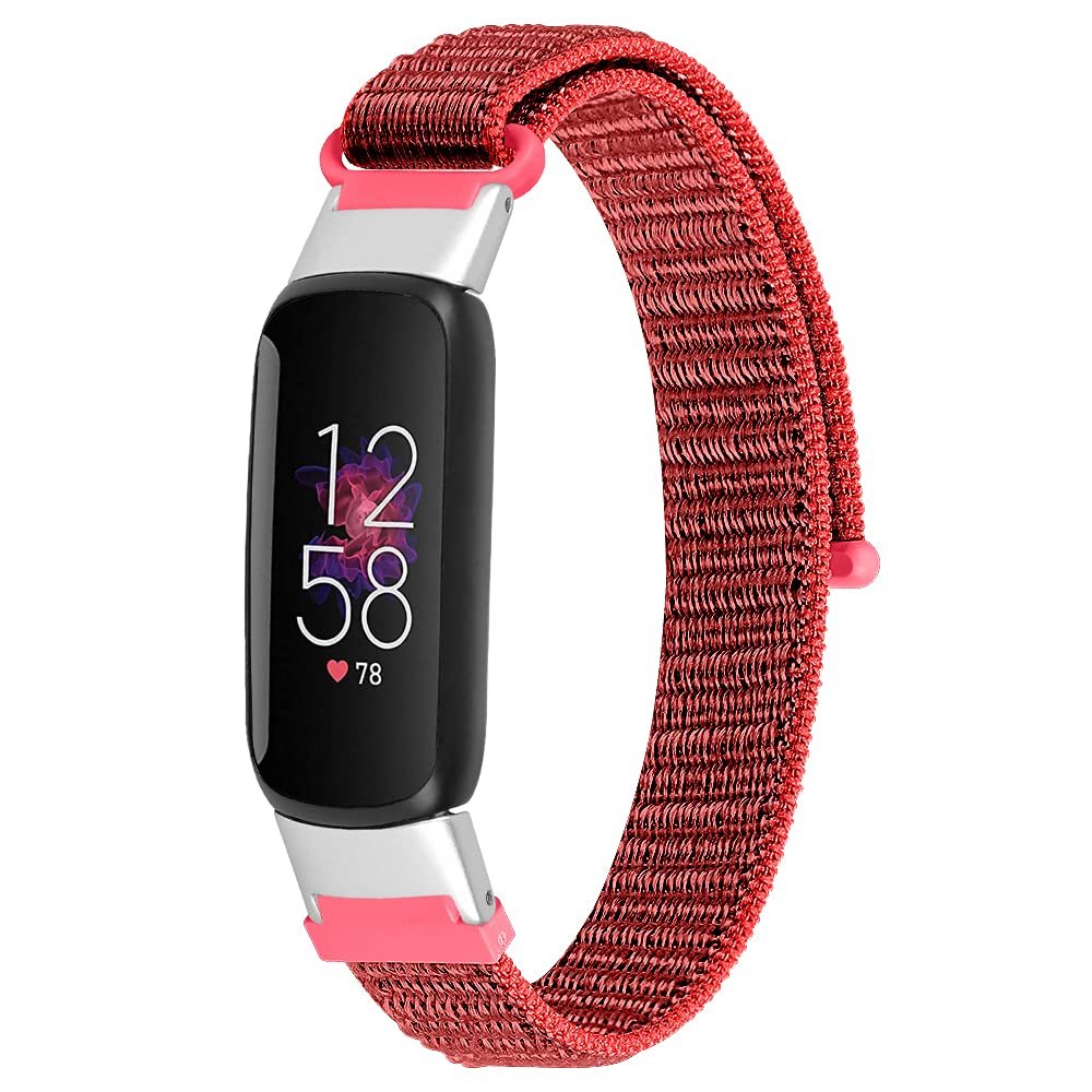 KangPlus Sport Watch Band Compatible with Fitbit Luxe,Slim Sport Comfortable Wristbands Nylon Watch Straps Accessories Adjustable 5.5-7.9 inch for Women Girl - Red