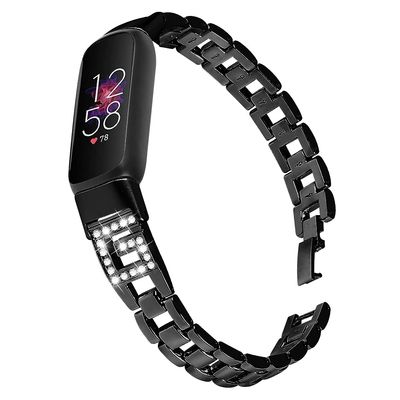 Ginamart Metal Bands Compatible with Fitbit Luxe Bands, Adjustable Stainless Steel Replacement Watch Strap Band Accessories Link Bracelet Wristbands for Women Men (Black), IUWF670KK/U, Small/Large