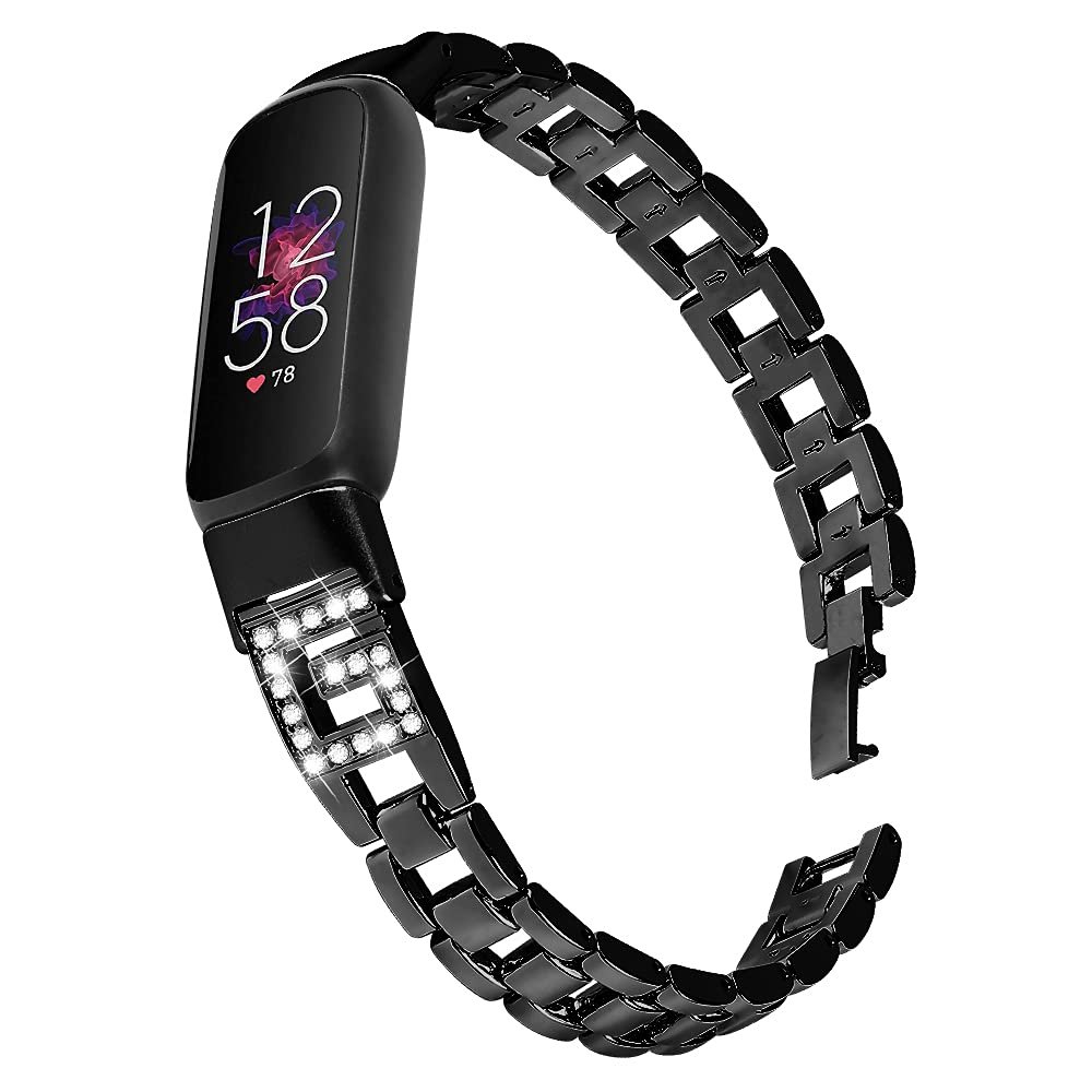 Ginamart Metal Bands Compatible with Fitbit Luxe Bands, Adjustable Stainless Steel Replacement Watch Strap Band Accessories Link Bracelet Wristbands for Women Men (Black), IUWF670KK/U, Small/Large