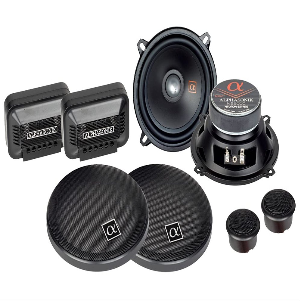 Alphasonik 1 Pair of NS500C Neuron Series 5.25" (360 Watts Max for The Pair) 180 Watts Max Per Component 2-Way Component Speaker Set with 1" Silk Dome Tweeter External Crossover Grilles Included