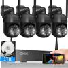 [10CH, Upgrading 5MP] CKK Wireless Security Camera System with 1TB HDD, 4pcs PTZ Cameras Outdoor Indoor, 3K WiFi Surveillance NVR System with Floodlights & Siren Alarm, 2 Way Audio, Waterproof view 1