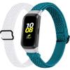 2-Pack Elastic Nylon Band Compatible with Samsung Galaxy Fit SM-R370, Stretchable Adjustable Breathable Bracelet Cotton Woven Replacement Strap for Galaxy Fit for Women (White Cyan) view 1