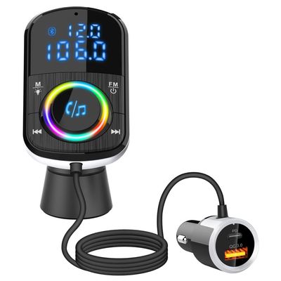 Bluetooth FM Transmitter for Car, Bluetooth para Carro/Audio Adapter with Dual Car Charger, Support Dual Display Digital Colorful Lights TF Card