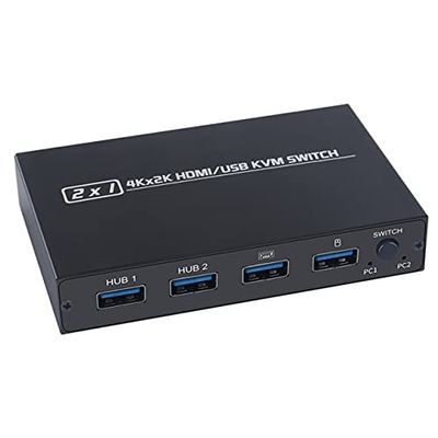 Connectors HDMI-Compatible KVM Switch 2 Ports for 2 Computers Share One Monitor Keyboard Mouse Printer 4K@30Hz - (CN, Color: Black)