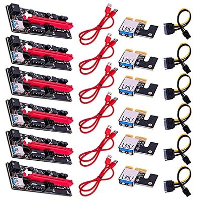Connectors PCI-E Pcie Riser 009 Express 1X 4X 8X 16x Extender PCI E USB Riser 009S GPU Dual 6Pin Adapter Card SATA 15pin for BTC Miner - (US, Cable Length: 0.6m, Color: 6PCS Red)