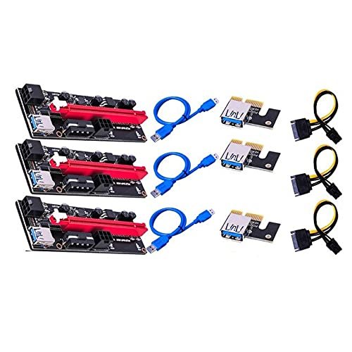 Connectors 60cm USB 3.0 Pci-E Riser Ver 009S Express 1X 4X 8X 16X Extender Riser Adapter Card Sata 15Pin to 6 Pin Power Cable Pcie Riser - (US, Cable Length: 0.6m, Color: Blue 3pcs)