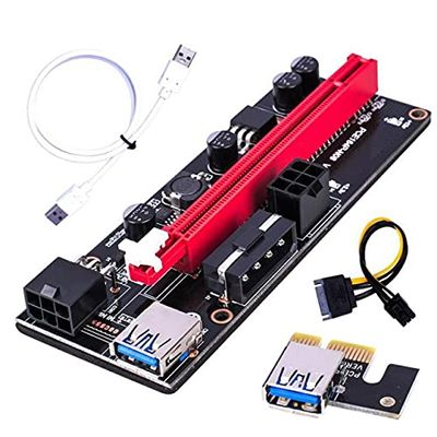 Connectors PCI-E pcie Riser 009 Express 1X to16x Extender PCI E USB Riser 009S GPU Dual Adapter Card 60cm SATA 15Pin to 6Pin for BTC Miner - (US, Color: White)