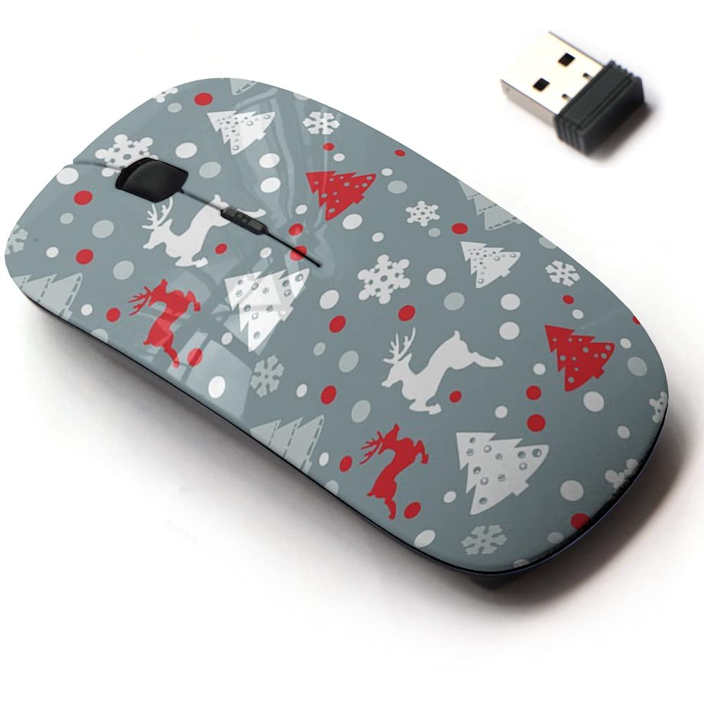 2.4G Wireless Mouse with Cute Pattern Design for All Laptops and Desktops with Nano Receiver - Christmas Texture Flat