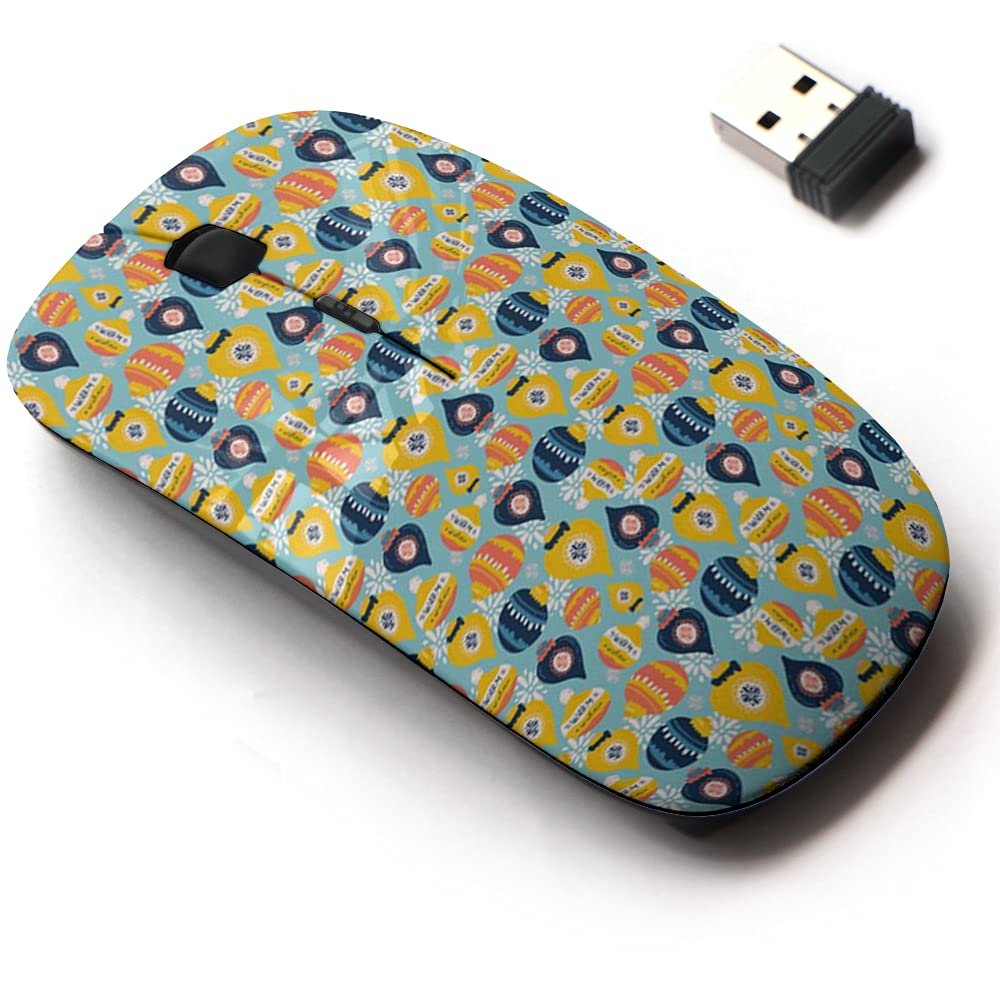 2.4G Wireless Mouse with Cute Pattern Design for All Laptops and Desktops with Nano Receiver - Christmas Happy New Year