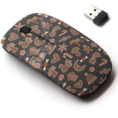 2.4G Wireless Mouse with Cute Pattern Design for All Laptops and Desktops with Nano Receiver - Christmas Gingerbread Cookies