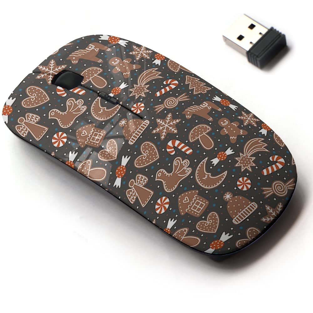 2.4G Wireless Mouse with Cute Pattern Design for All Laptops and Desktops with Nano Receiver - Christmas Gingerbread Cookies