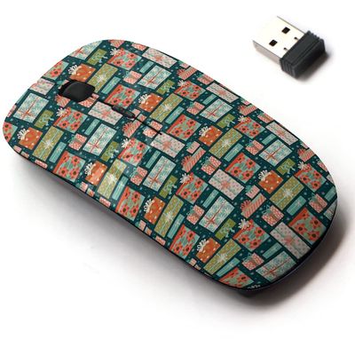 2.4G Wireless Mouse with Cute Pattern Design for All Laptops and Desktops with Nano Receiver - Christmas Happy New Year