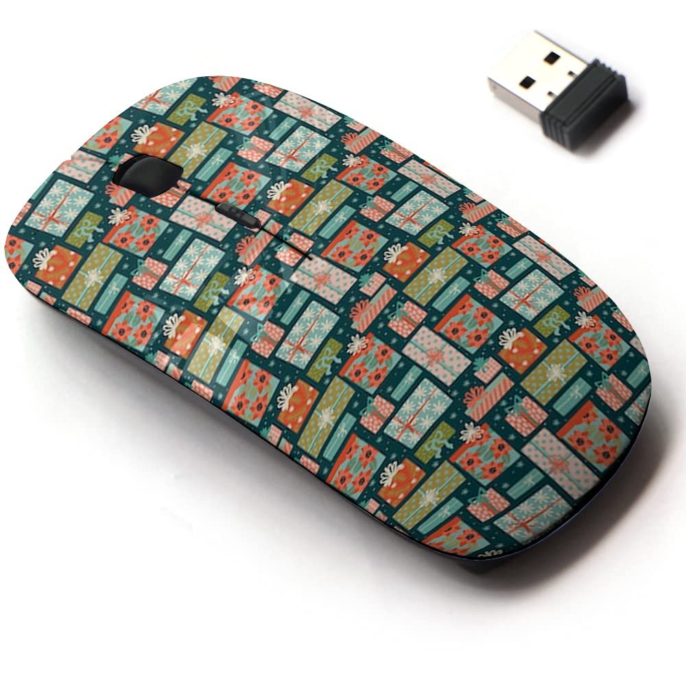 2.4G Wireless Mouse with Cute Pattern Design for All Laptops and Desktops with Nano Receiver - Christmas Happy New Year