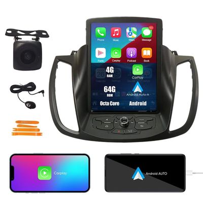 Kunfine Tesla Style Car CarPlay Android Auto Navigation Stereo GPS Radio Camera 10.4" IPS Touchscreen Headunit Tablet Pad Media Player for Ford Escape Kuga 13-19, if Applicable Octa Core 4G+64G