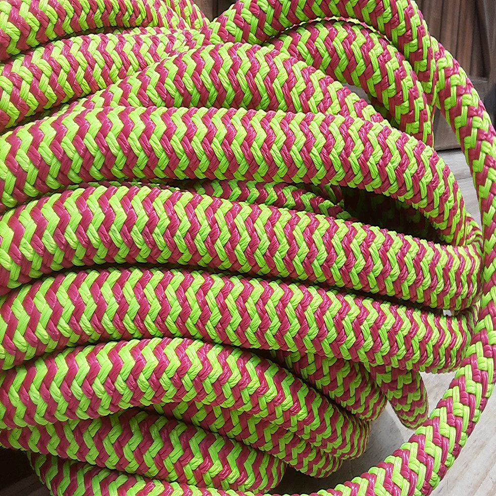 9/16 Double Braid-Yacht Braid Polyester Rope. Lime/Fuchsia Herringbone (100)