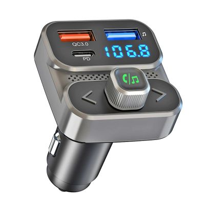Bluetooth FM Transmitter for Car, Wireless Bluetooth Radio Car Adapter Receiver with 1.77 Inch Display, QC3.0 and Smart 2.4A Dual USB Ports AUX Input/Output