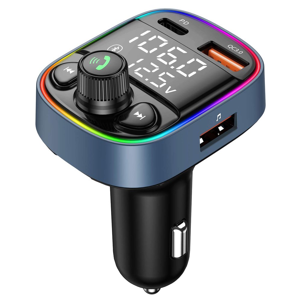 Bluetooth FM Transmitter for Car, V5.0 Bluetooth Car Adapter with QC 3.0 + PD 3.0 Fast Charger with LED Backlit, Hands-Free Calling Support U Disk/TF Card