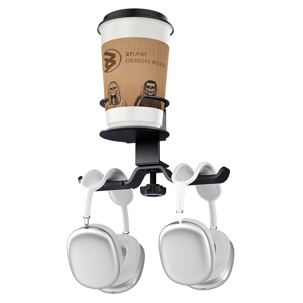 WixGear Headphone Stand, 2 in 1 PC Gaming Headset Stand Cup Holder, with Cable Organizer, 360 Adjustable & Rotating Arm Clamp Headphone Holder, Suitable for All Headphones and Drinks