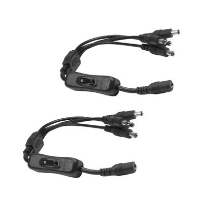 Heyiarbeit DC Power Cable 1 Female to 4 Male 5.5mm x 2.1mm DC Power Adapter Splitter with Switch for Indoor Camera LED Light Strip Security Cameras Black Tone 2Pcs