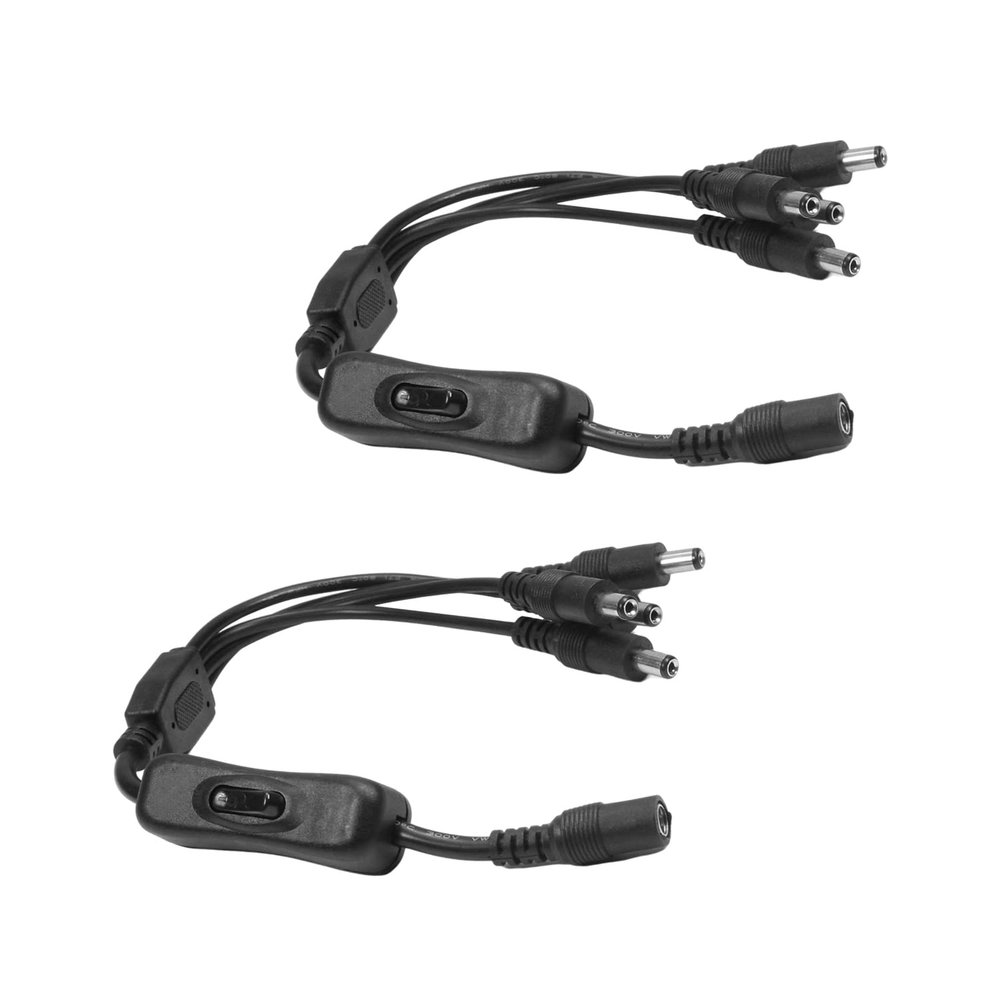 Heyiarbeit DC Power Cable 1 Female to 4 Male 5.5mm x 2.1mm DC Power Adapter Splitter with Switch for Indoor Camera LED Light Strip Security Cameras Black Tone 2Pcs