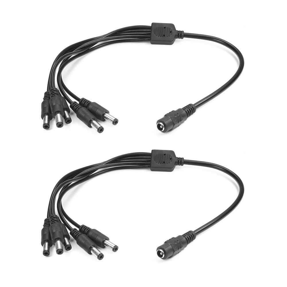 Heyiarbeit DC Power Adapter Splitter Cable 1 Female to 5 Male 5.5mm x 2.1mm DC Power Cable for CCTV Security Cameras LED Light Strip Black Tone 2Pcs