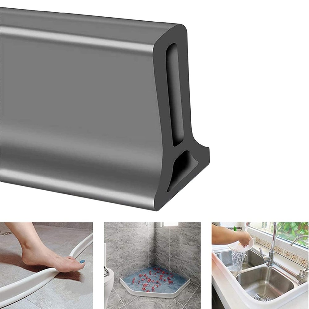 AWERQ Collapsible Shower Threshold Water Dam Silicone Shower Barrier, Wet Room Bathroom Shower Door Dam Water Stopper, Floor Water Stopper Strip Dry and Wet Separation,