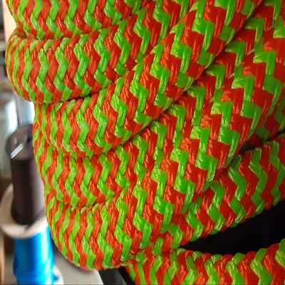 9/16 x 150 ft. Double Braid-Yacht Braid Polyester Rope Hank. Orange/Lime Herringbone.