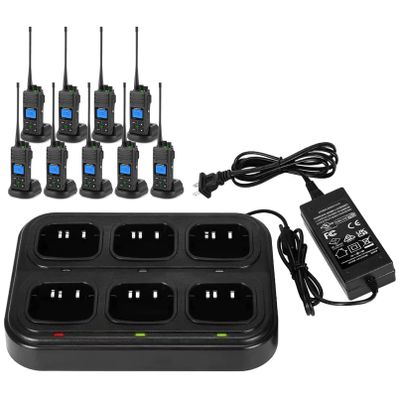 SAMCOM 6 Way Multi Charger Base with 9 Packs Two Way Radio