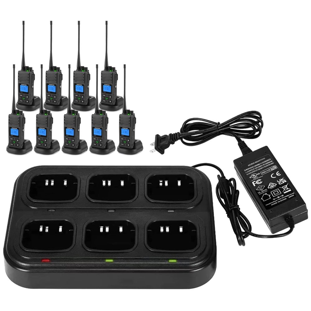 SAMCOM 6 Way Multi Charger Base with 9 Packs Two Way Radio