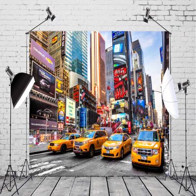 Loccor 9x6ft Fabric City Theme Backdrop New York Night Taxi Street Times Square Photography Travel Scape Photo Booth Wedding Birthday Graduation Nature Party Poster Banner Studio Video Background