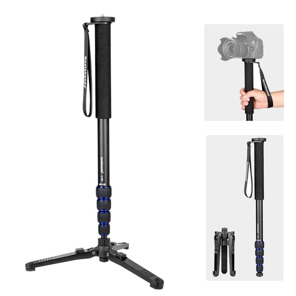 Koolehaoda Extendable Camera Monopod with Foldable Tripod Support Base, Aluminium Alloy, 20-66inch Adjustable Portable Travel Monopod for Nikon Sony DSLR, Maximum Load of 5 kg
