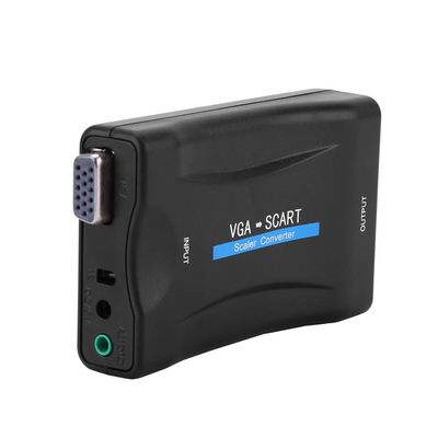 VGA to Scart Converter, VGA to SCART Video Audio Adapter with VGA Cable, Remote Control, for NTSC, PAL, SECAM Standard TV Formats Input